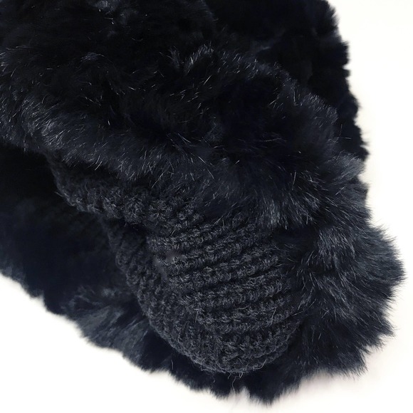 NWT Reversible Knit Beanie Genuine Fur Hat in Solid Black Overstock MSRP $68 - Picture 4 of 7